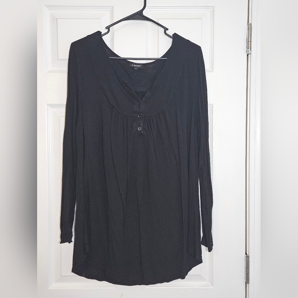 1X A. Jesdani Black Long Sleeve Tunic Top